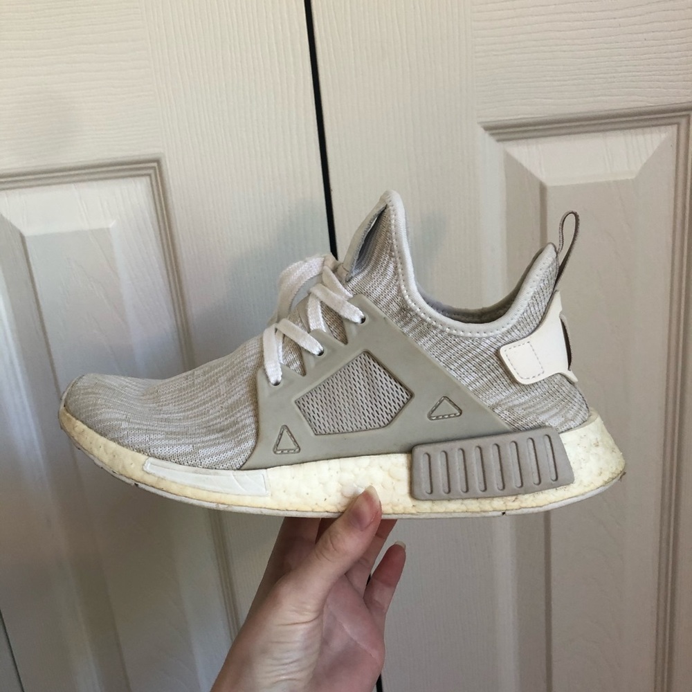 Preowned Adidas NMDs (beige/grey colorway)